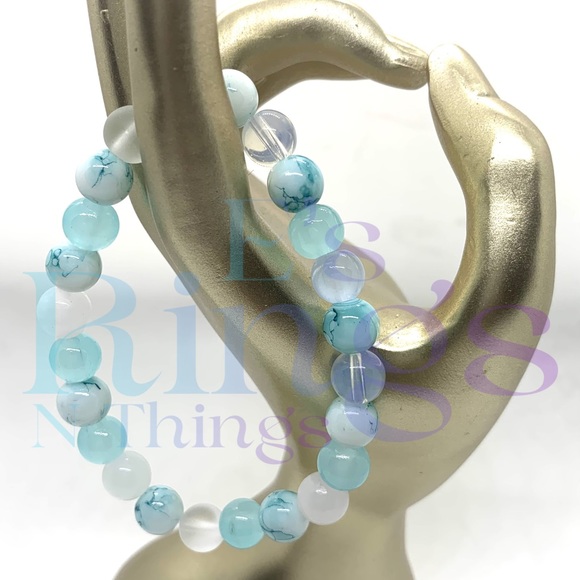 E’s Bead Central Jewelry - [SeaSide] Elegant Stretchy Elastic Glass & White Agate Beaded Bracelet